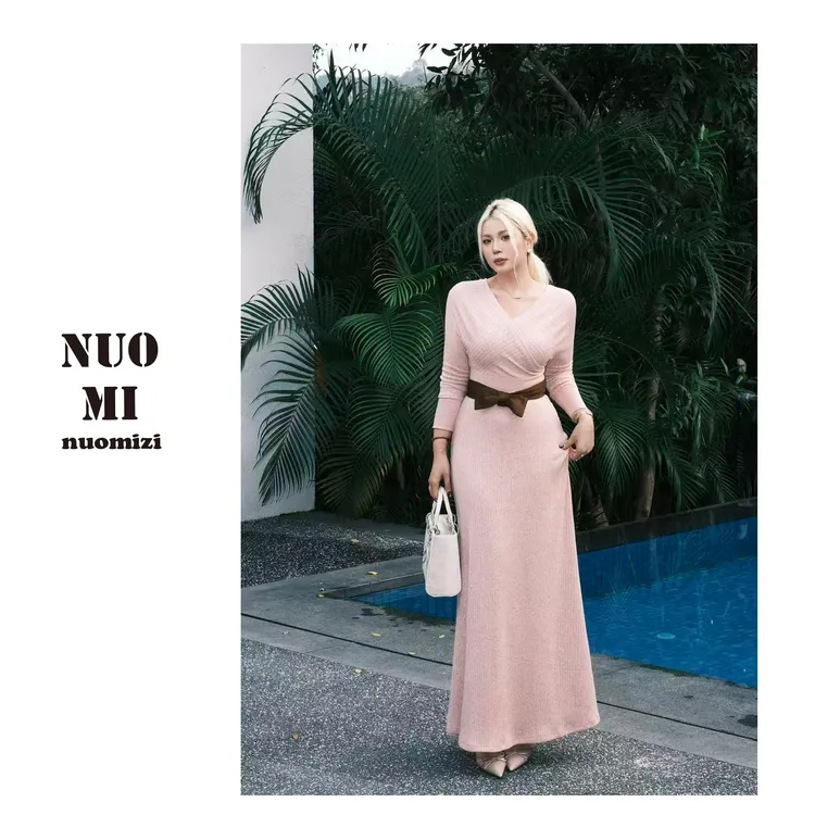 ZOZ糯米子[生日多色裙]法式连衣裙加厚V领优雅裙子秋冬款气质长裙