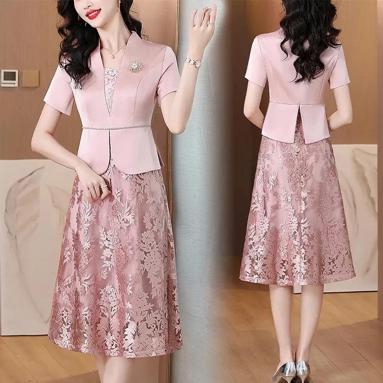 时尚喜婆婆礼服平时可穿中式旗袍新款假两件妈妈婚宴装喜服