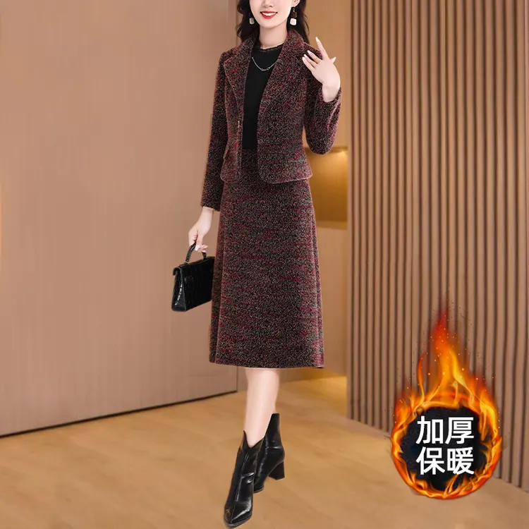 品牌格纹喜婆婆婚宴装连衣裙2025新款女秋冬高端加厚爆款两件套装