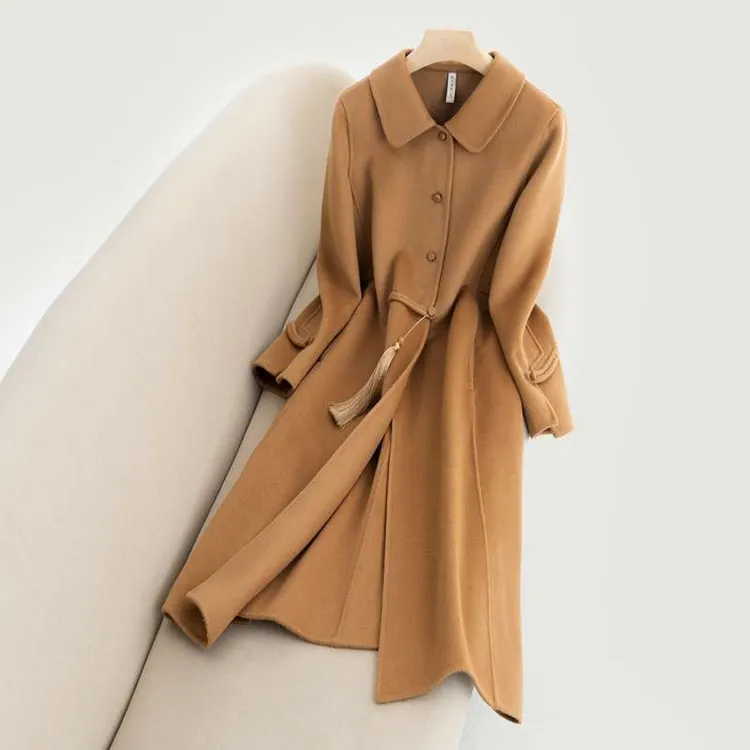 女款乔妮塔女装秋冬新款中式国风羊毛长款双面呢子大衣零羊绒时尚