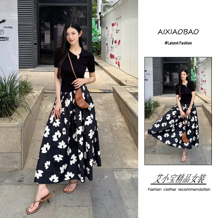 夏季2025年新款女装韩系穿搭温柔风气质显瘦上衣印花半身裙两件套