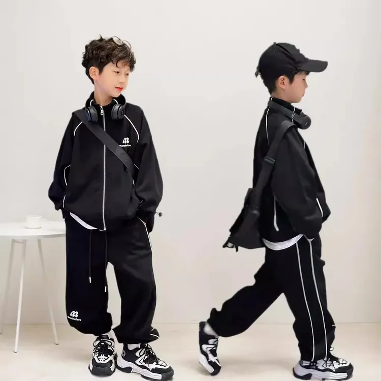 男童秋装套装2025新款儿童帅气时髦春秋中大童宽松春秋运动两件套