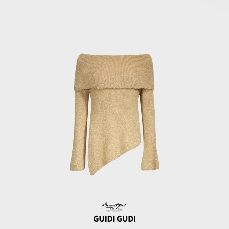 GUIDI GUDI【浮出海面】慵懒时尚休闲风格毛衣/黄加蓝 