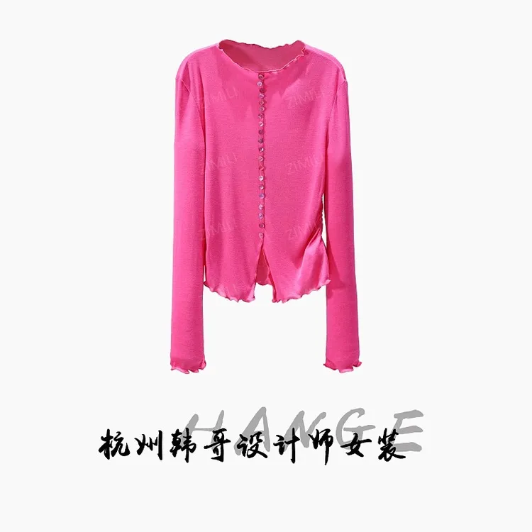 【韩哥女装】2025秋冬新品《琉璃系列》洋红色天丝羊毛上衣10090-A1