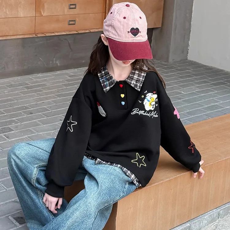 女童翻领卫衣秋季2025新款儿童韩里韩气穿搭上衣女大童超好看衣服