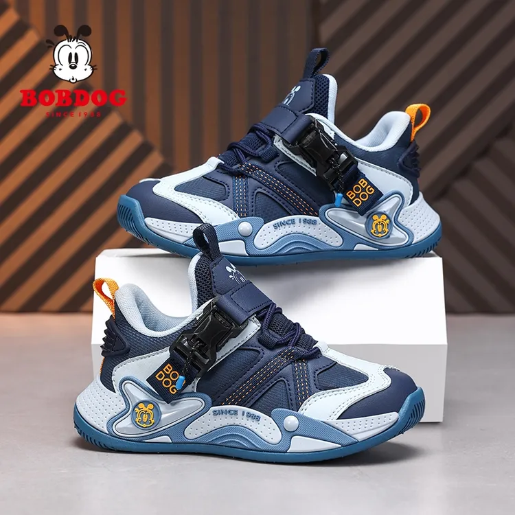 Bobdog/巴布豆男童皮面运动鞋儿童春秋新款男孩小学生防水跑步鞋