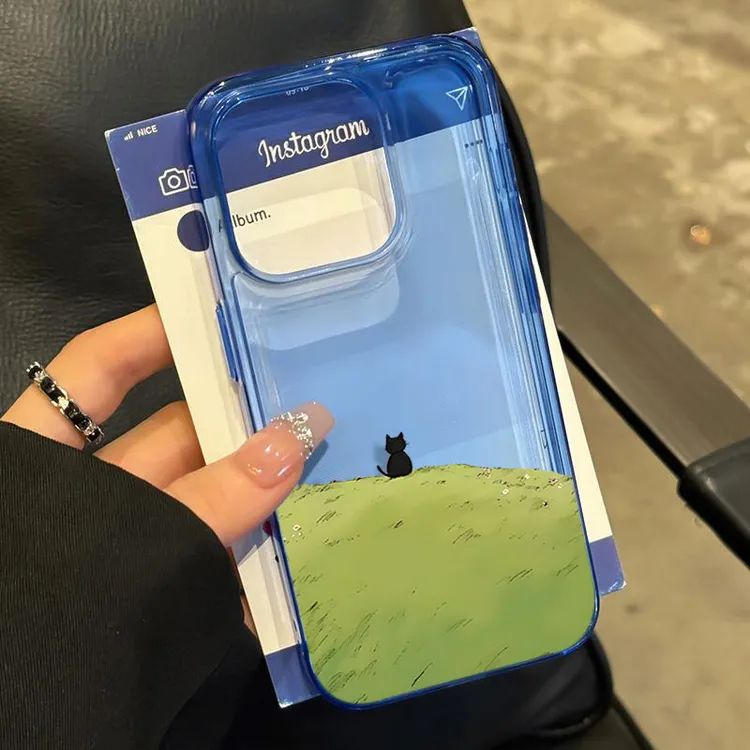 草地风景猫咪适用iPhone16苹果14_15PROMAX软胶13手机壳12防摔11X