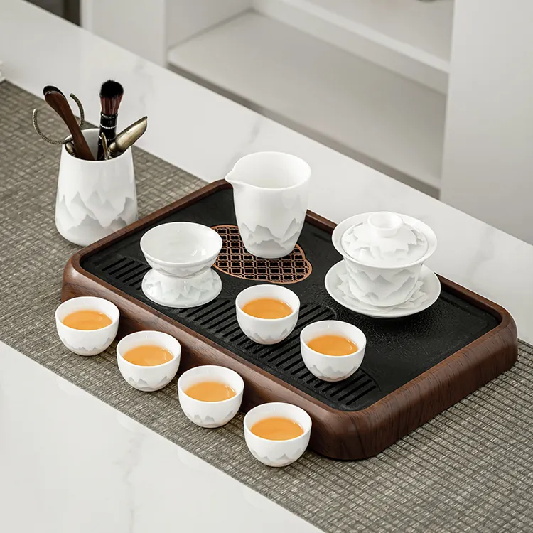 羊脂玉瓷功夫茶具套装陶瓷茶壶盖碗茶杯茶盘轻奢高档家用2025新款