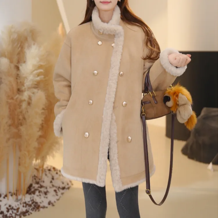 韩版慵懒风双面穿立领毛短外套女2025冬季新款时尚百搭中长款外套