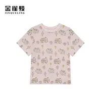 金雀绫【小粉象】桑蚕丝原创设计时尚圆领满印小衫SZA1S030