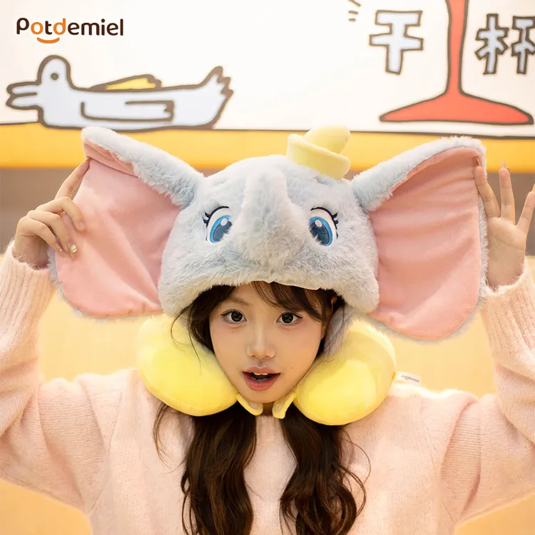 【记忆棉秒回弹】potdemiel蜂蜜罐正版迪士尼秋冬史迪仔连帽U型枕