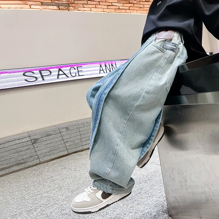 男童025新款韩式潮流百搭春秋季渐变直筒工装牛仔裤痞帅宽松长裤