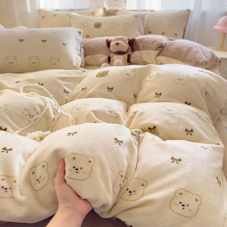 秋冬款加厚牛奶绒四件套双面被套法莱绒床上用品床单四件套三件套