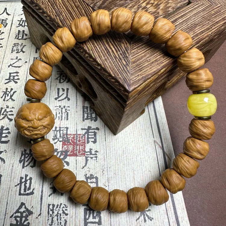 予禧文玩 9小鬼印+配饰蜡+单颗恶僧雕刻全品猴头手串