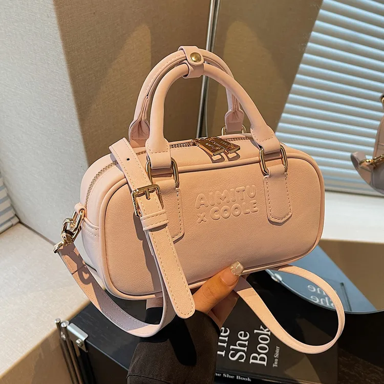 艾米兔女包2026新款纯色简约时尚百搭休闲手提单肩斜挎保龄球包商品图