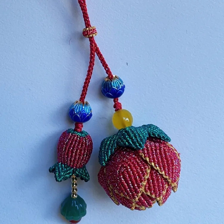 纯手工编织精致莲花饰品寓意美好百搭通用挂饰