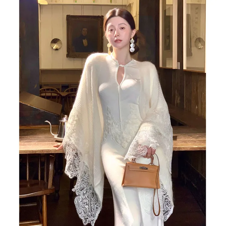秋季新中式复古盘扣旗袍修身连衣裙搭软糯针织开衫