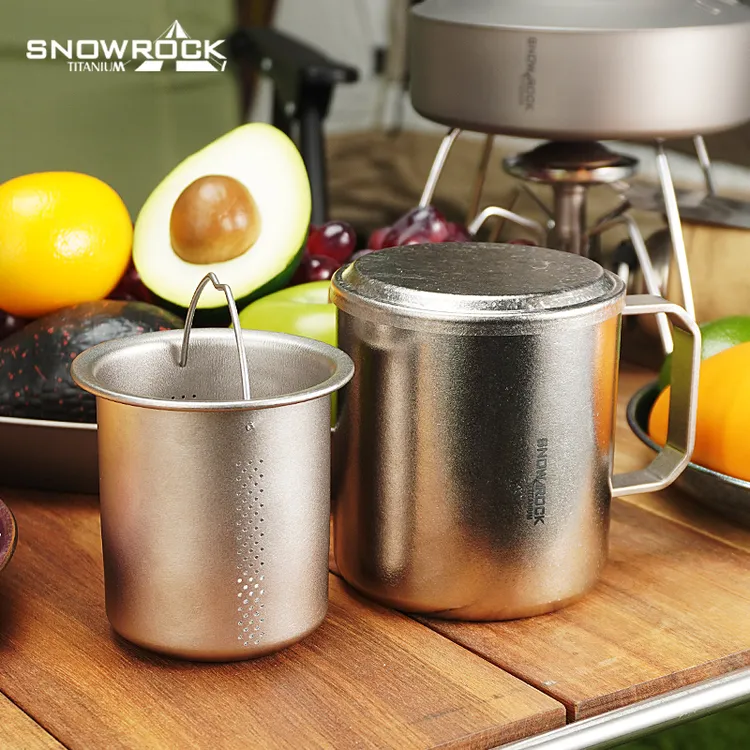 （新款）固定手柄冰花纯钛双层办公泡茶杯(多款可选)户外家用露营