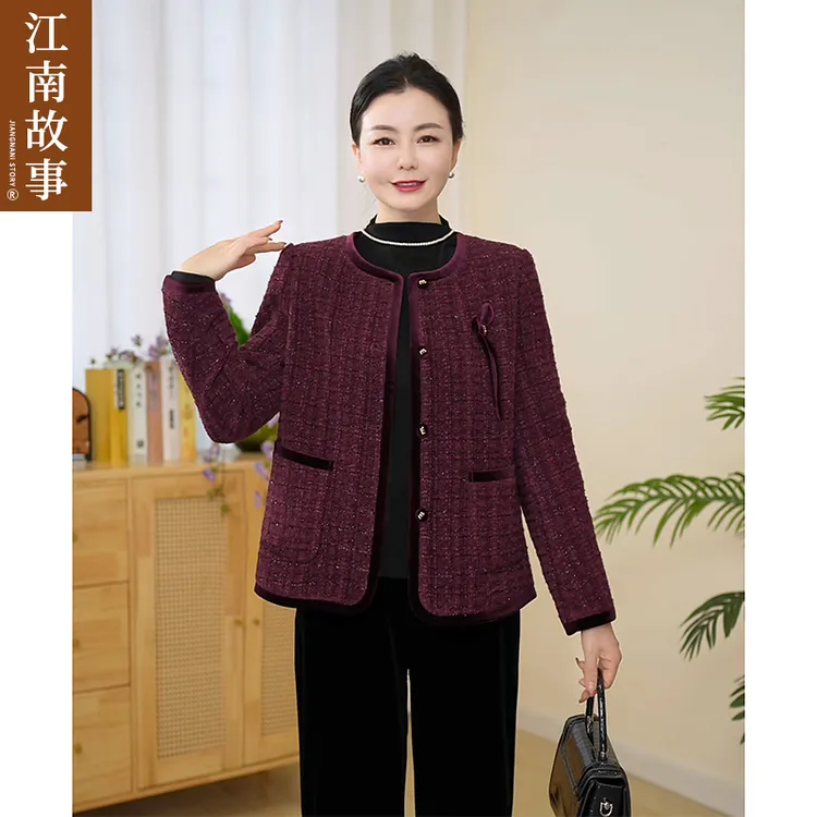 2025秋季新款妈妈装小香风外套中老年女装喜婆婆上衣开衫