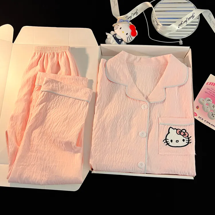 粉色kt猫秋款儿童睡衣长袖公主2025新款女童卡通女孩春秋季家居服