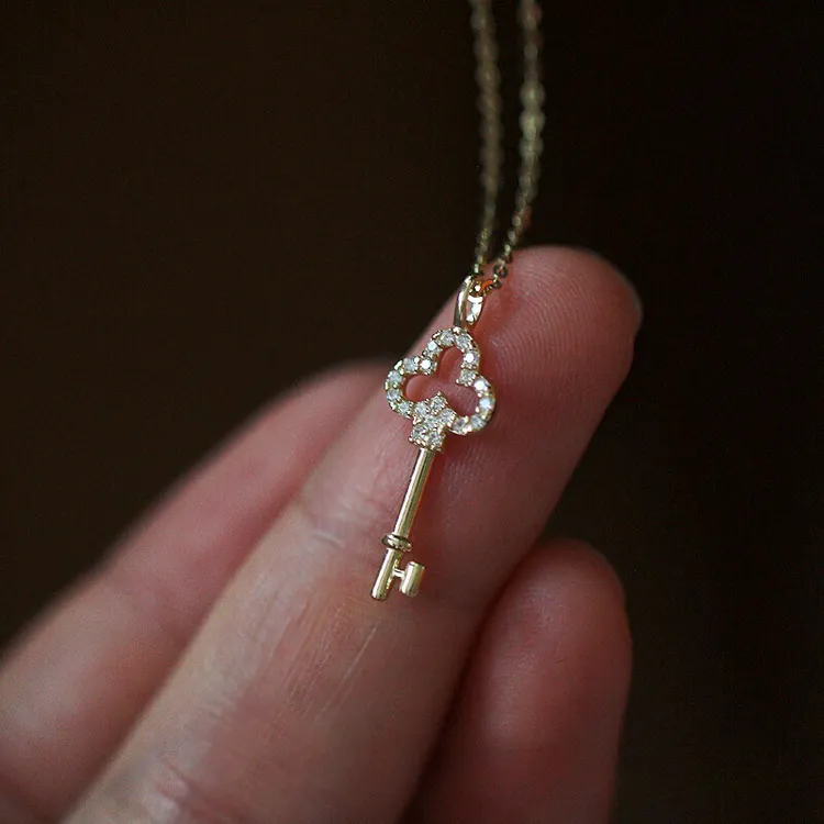 坠链均925银 镀14k金钥匙项链小众设计新款高级时尚百搭锁骨链女 