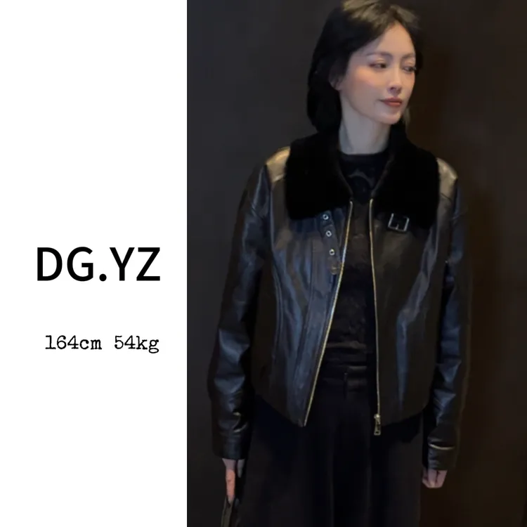 【樱子家】3084F百搭宽松翻领真皮鹅绒外套