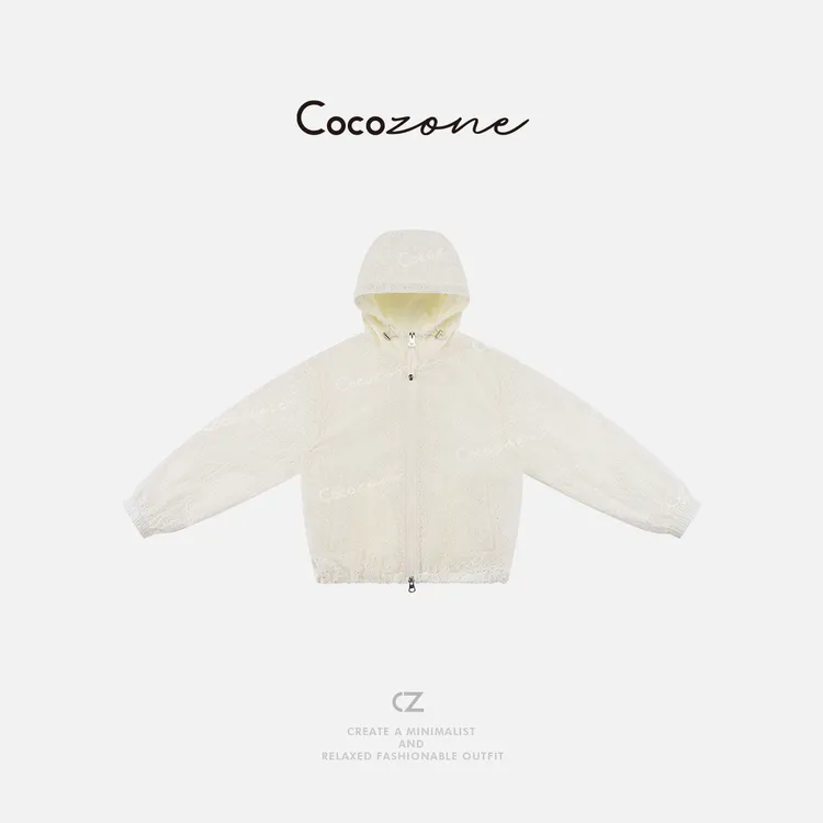 COCO ZONE 刘一一【莱赛尔混纺】慵懒花纹镂空连帽女外套CD1A0577