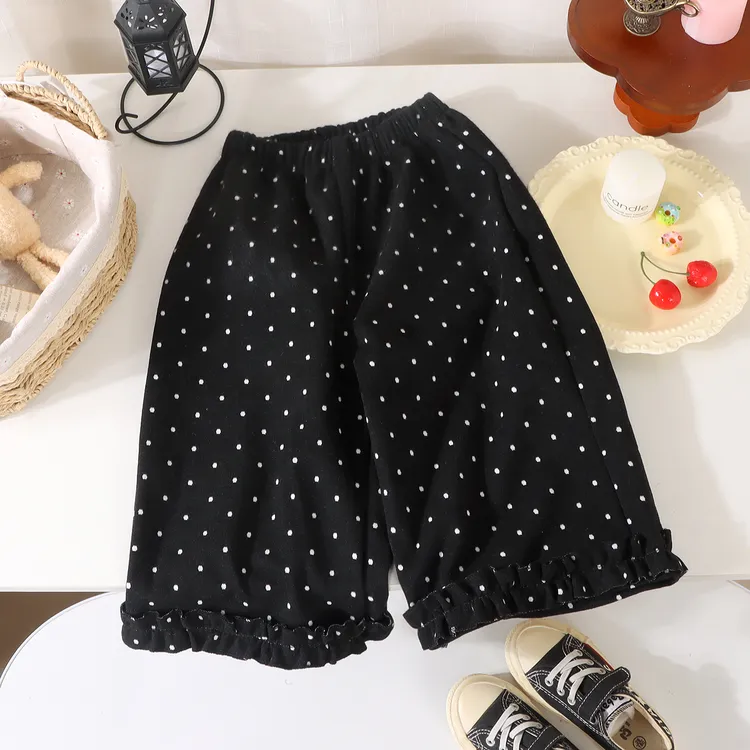 女童裤子秋装新款宝宝花边休闲裤百搭直筒裤儿童波点阔腿裤春秋款