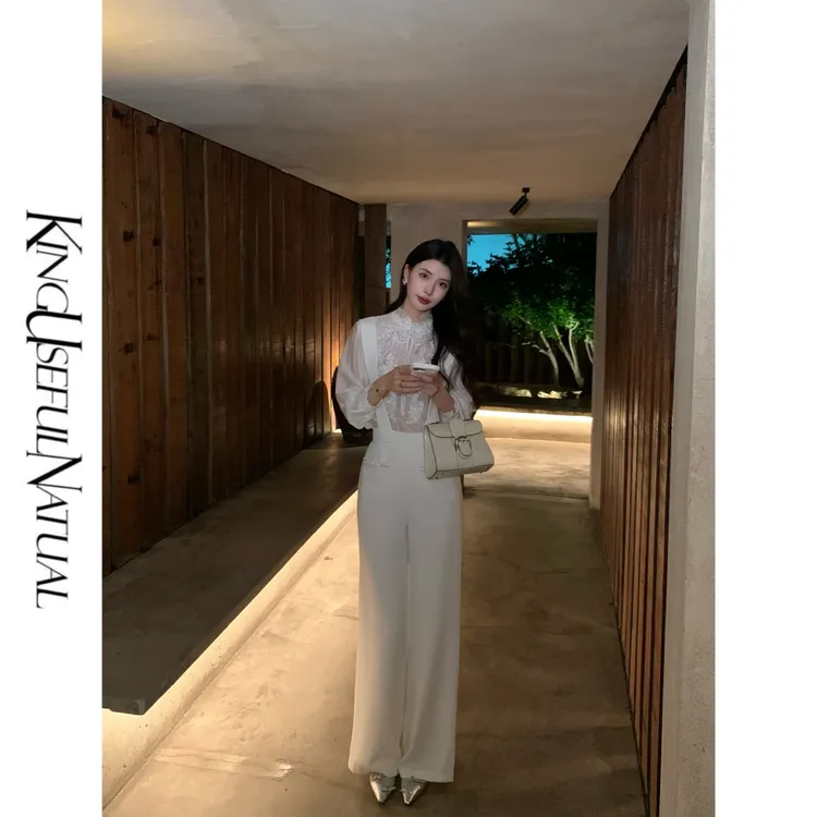 KUN【超模背带裤】率性时尚 流畅线条微细闪亮钻织带直筒背带裤子