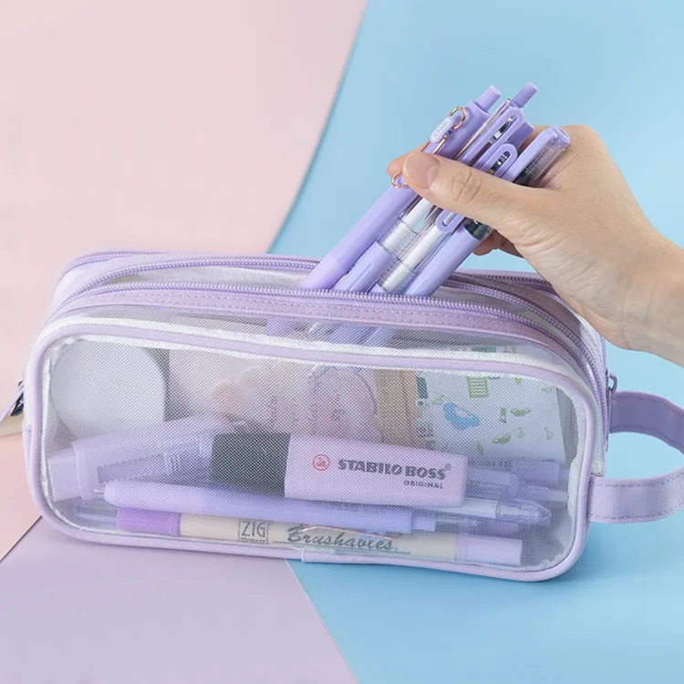 ins高颜值网纱笔袋收纳学生考试大容量日系简约铅笔适合透明笔袋