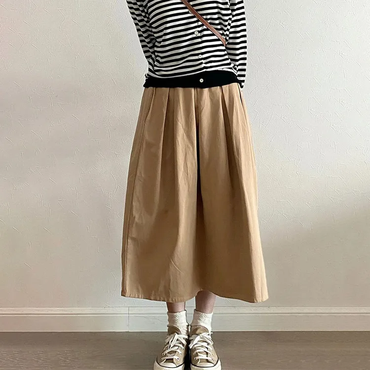 大码卡其色显瘦遮肚子半身裙女冬季款梨形身材高腰宽松中长工装裙
