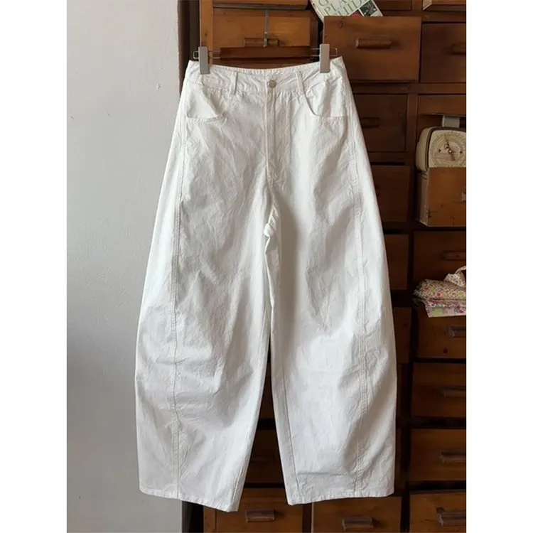 今年流行的爆款夏季显瘦白色弯刀裤子女2025新款宽松慵懒风休闲裤