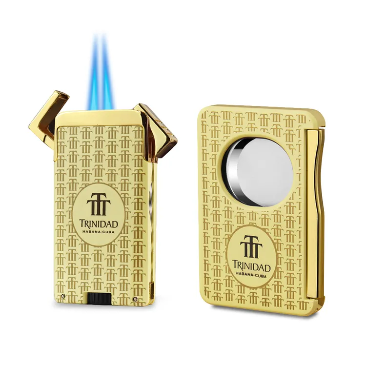 古巴雪茄剪打火机套装自动开合雪茄剪打火机带通针钻孔器礼盒装