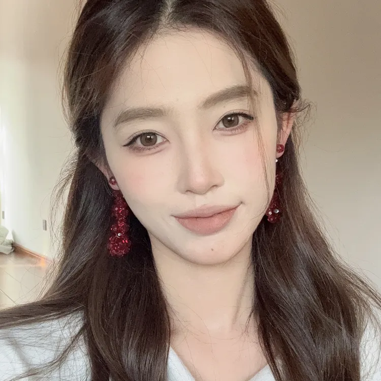 oushipei/欧诗佩 铜合金仿水晶耳饰 复古酒红色水晶串珠流苏耳环