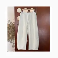 LNHJ【独特魅力】复合层百搭松紧腰高腰纯色弯刀长裤