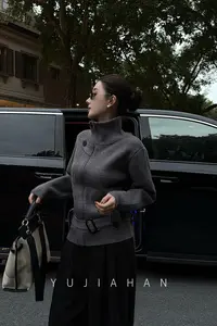 YUJIAHAN-「暖冬絮语」收腰显瘦针织开衫立领粗针秋冬毛衣外套厚款