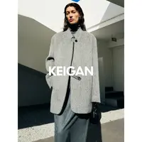KEIGAN/开间黑标/意大利COLOMBO秘鲁进口INCA小立领廓形腰袢西装