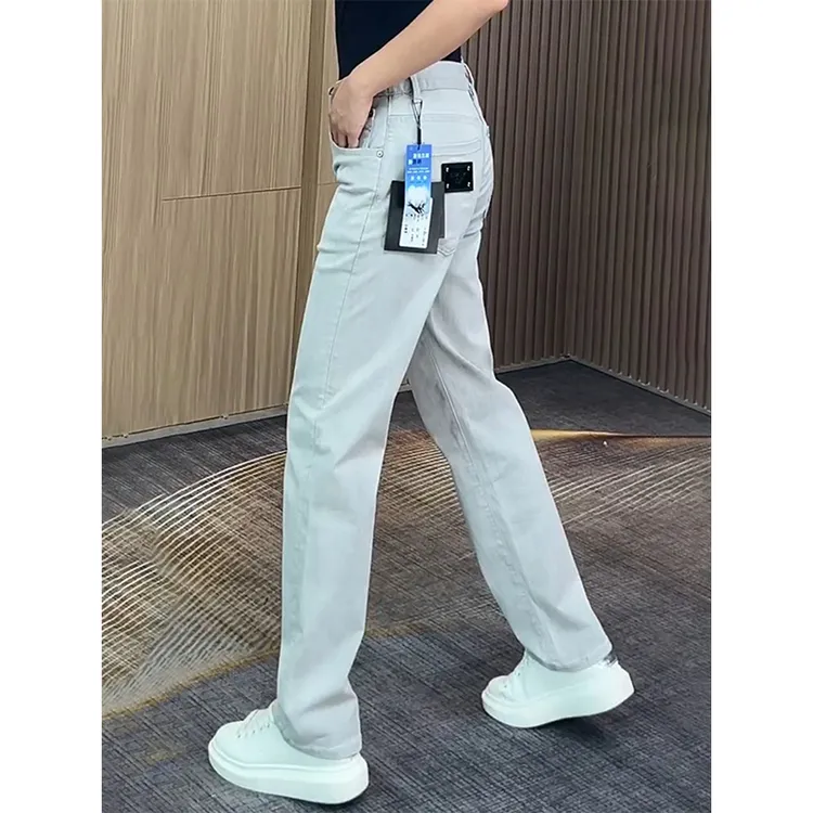 夏季高档轻奢纯色直筒牛仔裤男士百搭修身弹力休闲裤简约时尚长裤