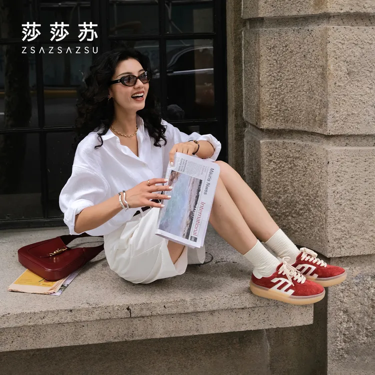 赵露思同款莎莎苏红色德训鞋流光风鞋子女ins潮牌百搭ZA65151-30