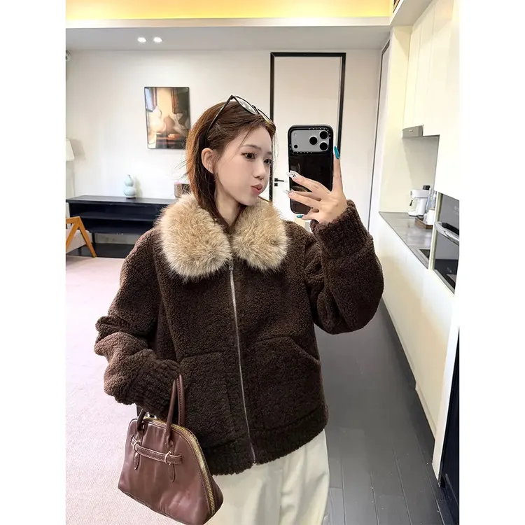 【冬日暖绒】秋冬毛领保暖厚款韩系一体毛毛外套女 