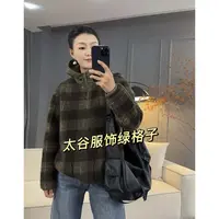 7989太谷休闲简约大版宽松连帽款百搭套头颗粒绒格子加厚卫衣