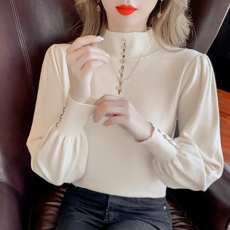 半高领套头毛衣针织打底衫女秋冬新款修身显瘦长袖中领外穿上衣