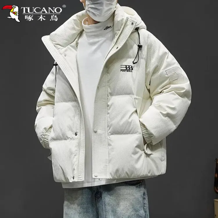 TUCANO/啄木鳥痞帅潮牌白鸭绒连帽羽绒服男冬季保暖白男士宽松连