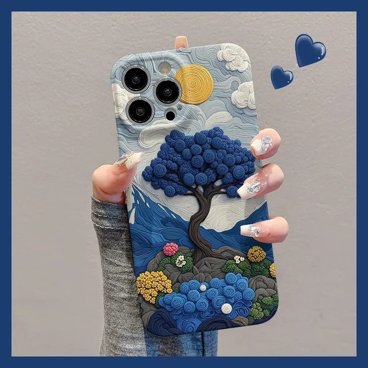 渐变山川玫瑰适用苹果16手机壳华为创意vivo全包小米14oppo菲林壳