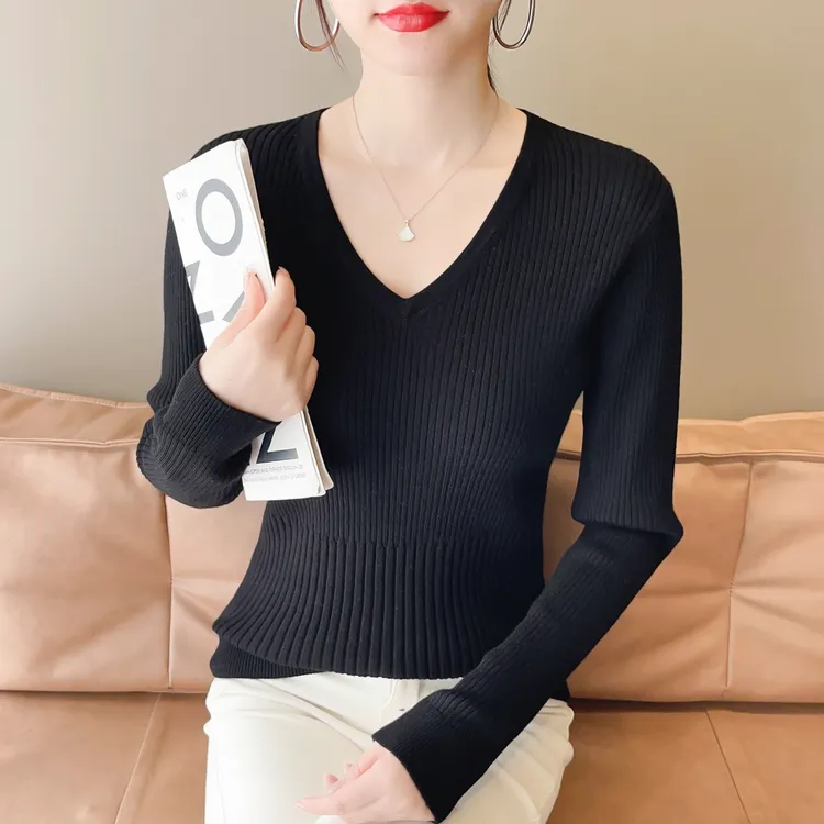 德国扬子纱精纺100%美丽诺丝光纯羊毛V领百搭修身打底弹力羊毛衫