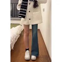 胖MM200斤2025水泥黄微喇弹力牛仔裤女大码高腰长裤微喇叭显瘦