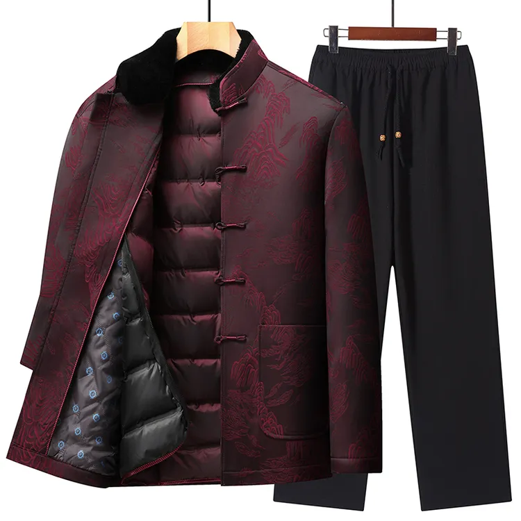 唐装男中老年保暖套装可脱卸内胆两件套爸爸爷爷生日加厚冬装羽绒