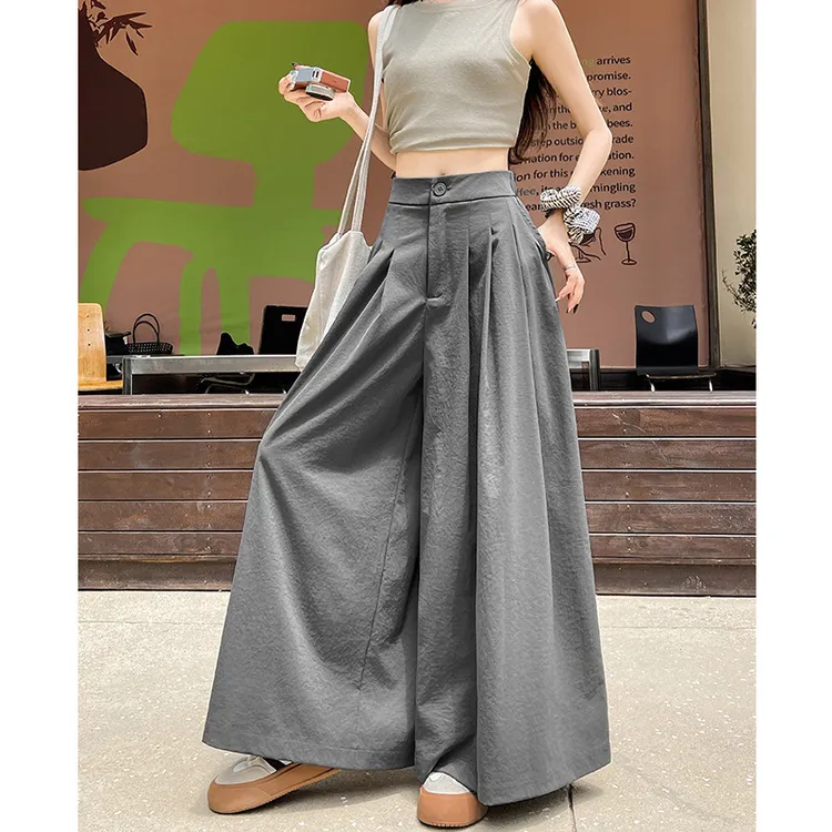 灰色山本裙裤女夏季2025新款高腰裤子宽松百褶西装裤休闲阔腿裤子