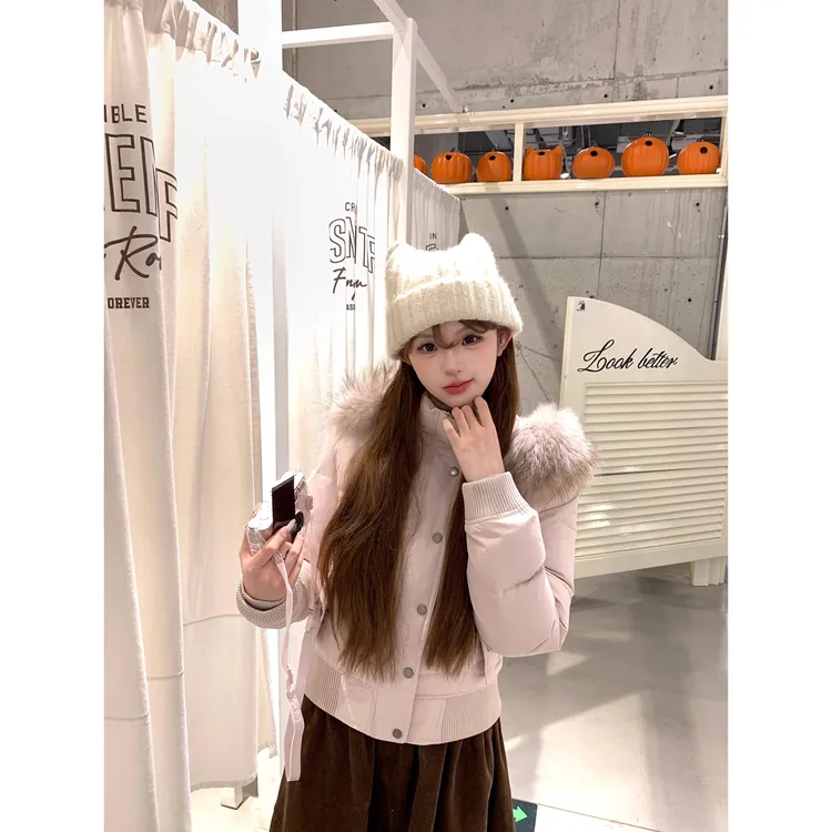 初梦POKEMEMD 爱神贝拉 90白鸭绒显瘦内里加绒保暖羽绒服貉子毛