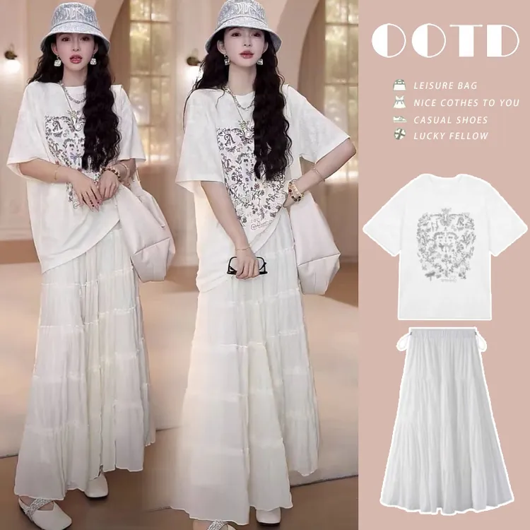 时髦孕妇装女夏季新款爆款洋气韩版简约百搭上衣无托腹舒适半身裙